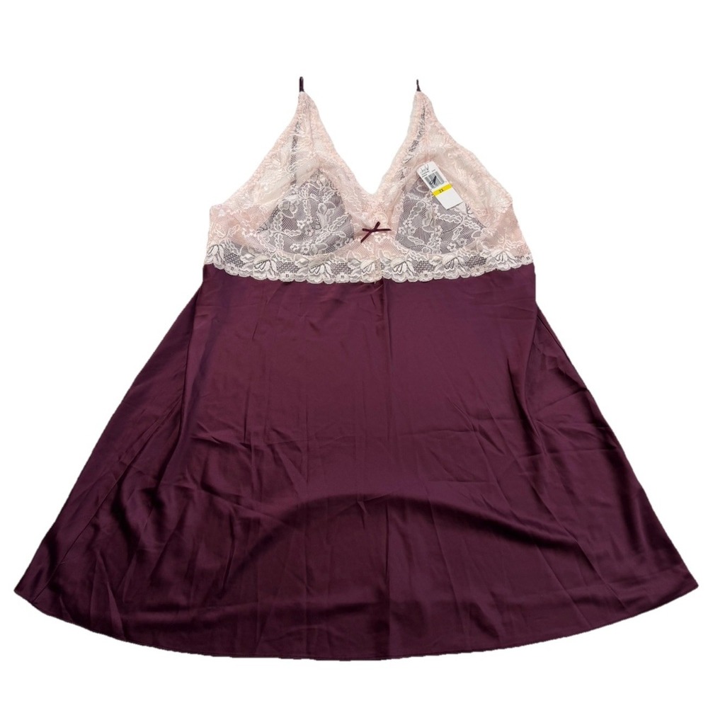 Jezebel 2X Plum Satin Lace Chemise Babydoll Nightgown NWT Coquette